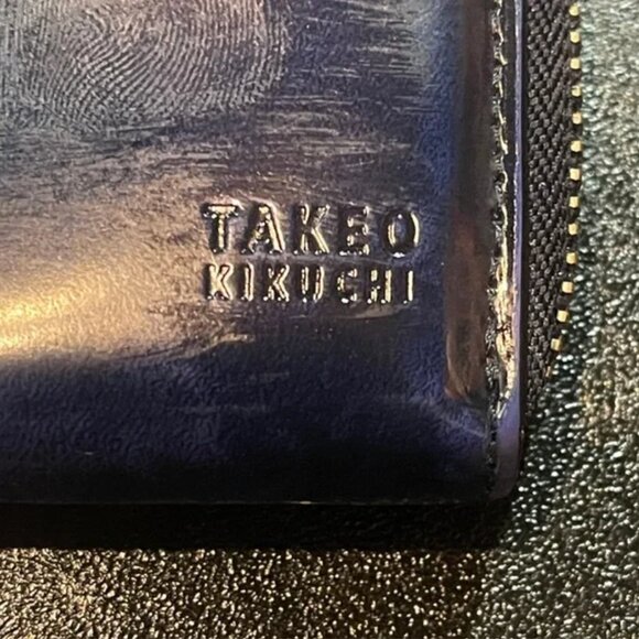 Takeo Kikuchi Black w. Cream Long Patent Cowhyde Leather Zip Around Wallet 20x10